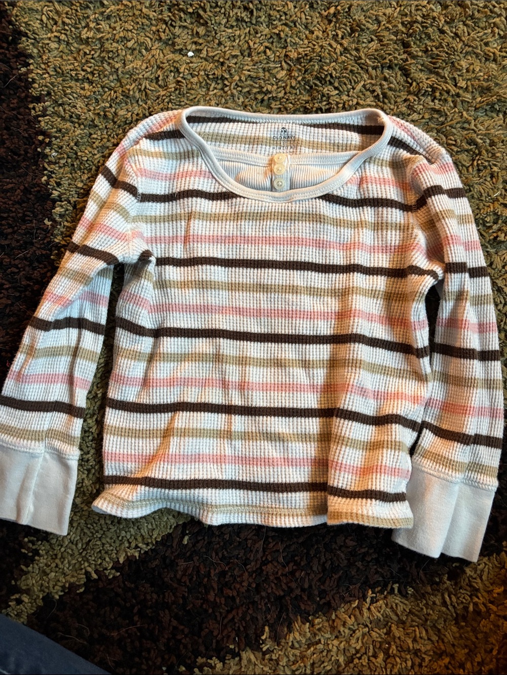 Old Navy Striped Waffle Crewneck Sweater - Pink, Brown, Cream